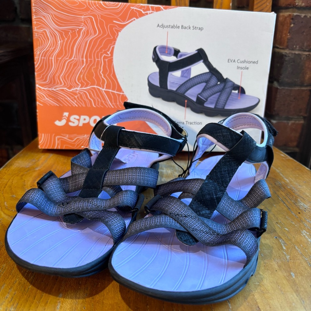 JSport womens Kaia strappy walking hiking sandals purple/black 11